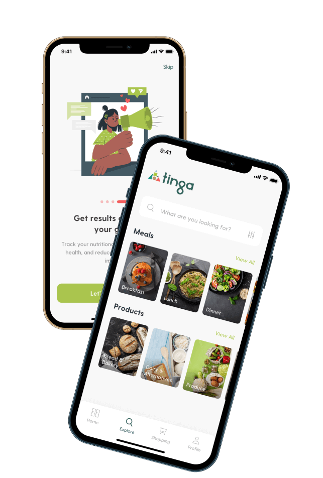 screenshots of the Tinga app