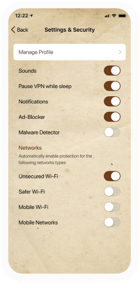 settings and security